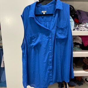 Talbots Blue Boxy Button Down Shirt with Notched Collar